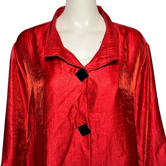 Ali Miles Size 3X Artsy Vivid Red Wire Collar Boxy Button Up Shirt Tunic Top - Picture 2 of 8